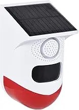 Solar Motion Sensor Alarm Outdoor Solar Alarm 120dB Loud Siren LED Strobe Lights Sound Security Alarm Adjustable Sensing Distance IP65 Waterproof Motion Detector Alarm Siren Rechargeable for Farm