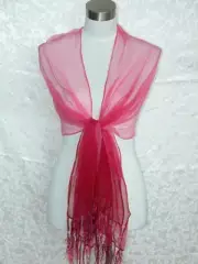 New 100% Silk Oblong Scarf Shawl Crescendo Pink