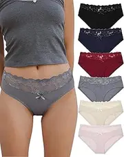 [Aijolen] Cotton Underwear for Women Bikini Panties Sexy Breathable Hipster with Lace Waist Multipack