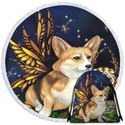 Fantasy Pet Dog Corgi of the Faeries Round Beach Towel