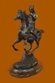 Genuine Bronze War Art Deco Native American Indian Riding Horse Sculpture SALE
