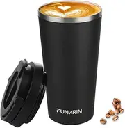 Funkrin Insulated Coffee Mug with Ceramic Coating, 16oz Vacuum Stainless Steel Tea Tumbler with Lid and Handle, Double Wall Leak-Proof Thermos Mug for Travel Office School Party Camping