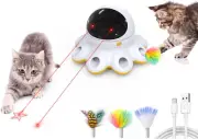 2-In-1 Interactive Cat Laser Toy - Whack A Mole Moving Feather USB Rechargeable