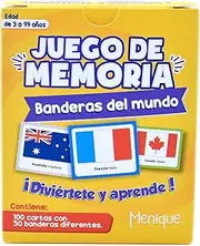 Menique, Flags of The World, Memory Matching Game in Spanish, for Kids and Adults, 100 Tiles 50 Pairs