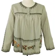 XCVI Womens S Tan Anastasia Top Tessa Embroidery Pullover Peasant Boho