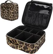 [Uongeod] Travel Cosmetic Bag Leopard Print PU Leather Makeup Bag Organiser Case with Adjustable Dividers Cosmetic Bag Women, Leopard Pattern