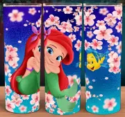 Ariel Mermaid Flounder Chibi Style Cherry Blossom Coffee Cup Tumbler