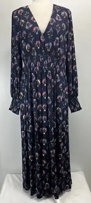 NEW! Boden Smocked Jersey Midi Dress Sz 12 Long Tall Vneck Balloon Sleeve