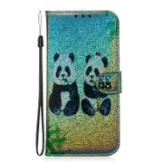 For Iphone Xs Maxed Drawing Patternful Magnetic Buckle Horizontal Flip Pu Leather Case With Holder and Card Slots and Wallet and Lanyard(Two Pandas)
