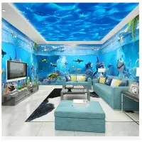在飛比找樂天市場購物網優惠-3D卡通海洋風格壁紙兒童游泳館男孩墻紙海底世界臥室餐廳主題壁