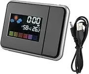 Digital Projection Alarm Clock, Led Weather Forecast Projector Clock, Indoor Outdoor Thermometer for Monitoring Temperature (Black)