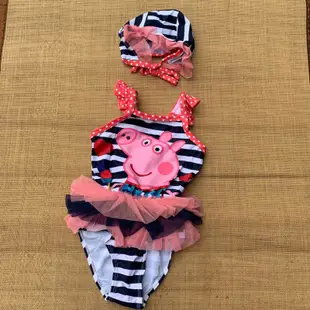 兒童泳衣 女童泳衣 小🐷佩X/粉紅🐷小妹/佩X豬 附泳帽（100碼） 連體泳衣 蓬蓬裙 紗裙