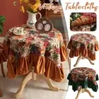 Jacquard Yarn-Dyed Floral Tablecloth Round Lotus Leaf Room Table Cloth Dining