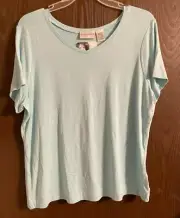 Jaclyn Smith Women's Aqua V Neck Short Sleeve Shirt Size Large - NWT