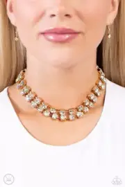 NEW PAPARAZZI "GLISTENING GALLERY" GOLD CHOKER NECKLACE