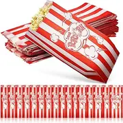 SHERCHPRY 100 Pack Paper Popcorn Snack Bags Stripe Letter Pattern Printed Treats Bags for Movies Parties