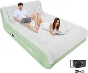 HikerSKY Queen Air Mattress with Headboard,Includes Wireless Battery Pump 18 inches Blow Up Inflatable Air Bed for Home Camping Guest Bed, 18'' Green