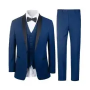 Men's Suit Pants Vest Tuxedo Blazer Light Navy 3Pcs Slim Shawl Lapel #3ST18745