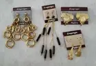 80s Vintage Contempo Fashion Gold Tone Earrings Dangle Post Wire NOS - Lot Of 4