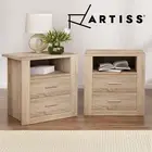 Artiss 2X Bedside Table Drawers Side End Table Shelf Storage Nightstand Oak TARA