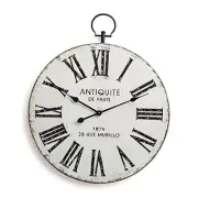 Large Wall Clock Silent Vintage Distressed White Metal Decorative Iron Old