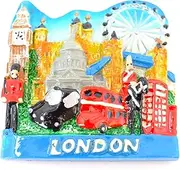 3D London Iconic Areas The Kings Holding Two Tier Bus Black Taxi Big Ben Red Telephone Box Tower Bridge 7cm Fridge Magnet