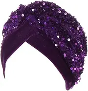 [KDUPUP] Vintage Sequin Velvet Turban Hat Bling Twist Head Wraps Breathable Comfy Halo Turban Headscarf Casual Baggy Beanie Hats