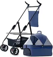 Small Dog Pram Pet Stroller for Cats/Dogs, Separable Dog Strollers for Small Medium Dogs Within 20kg, Pet Gear Dog Prams Pushchairs with Adjustable Awning, Zipperless Entry(Blue a)
