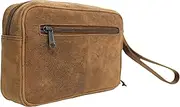 [hide & chic] Men's Quality Full Grain Cow Hide Genuine Leather Clutch Bag Small Wrist Travel Bag with Wrist Strap.