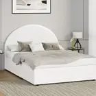 Oikiture Bed Frame Double Size With Gas Lift Storage Base PU Leather White