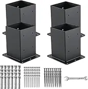 AXWHYS 4x4 Post Base 4 Pcs, (Inner Size 3.6x3.6) Post Anchors, 13GA Thick Solid Steel & Black Powder Coated,Deck Post Brackets Support Deck Base Plate Pergola Brackets Fence Kit Mailbox Mount