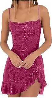 [Generic] Sequin Mini Dress for Women Glitter Sparkly Short Elegant Dresses Spaghetti Strap Party Dress Night Out Sexy Ball Gown