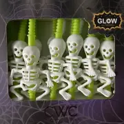 Halloween Glow-In-The-Dark Skeleton Straws - 12 Party Pack - Reusable- NEW!