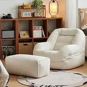 Corduroy Bean Bag Cover (No Filler) Washable Soft Sofa Cover Bean Bags Storage Solution Lazy Sofa Beanbag Chairs for Adults Living Room Bedroom(White,2 in 1 Cover)
