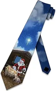 [Three Rooker] Christmas Ties Mens Nativity Scene Necktie Santa at the Manger Tie Holiday Neckties, Blue