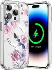 for iPhone 14 Pro Magsafe Floral Case,Hard PC + TPU Bumper Shockproof Protective