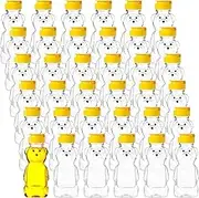 Thenshop 36 Pcs Plastic Empty Honey Bear Bottle Honey Squeeze Bottle Bear Shaped Containers with Yellow Flip Top Lid for Syrup Sauce,Juice Storing and Dispensing, Transparent(240 Ml/ 8 oz)