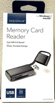 Insignia Fast USB 3.0 Speed Memory Card Reader-NS-DCR30S2K for SD or microSD NIP