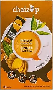 Green Velly Indian Instant Premix Ginger Tea | Karak Chai with Adrak & Low Sugar | Ginger Flavor | 10 Sachets | Adrak Chai | Masala Ginger Tea Powder | Premix Tea | Desi Chai