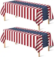 4Th of July Decorations - Patriotic American Flag Plastic Tablecloth for Memoria