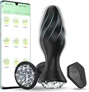 Vibrating Jewelry Butt Plug with APP Control, Vibrator Prostate Massager with Remote Control, Plug with 9 Vibration Modes for Fun, Rechargeable Sex Toys for Men Women and Couples