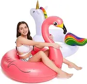 Inflatable Unicorn Flamingo Pool Floats - 2 Pack Pool Floaties Inflatables Rafts for Swimming Pool Tubes for Floating Lake Beach Floaty Swim Rings Pool Party Toys for Adults Kids