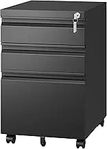 Letaya 3 Drawer Mobile File Cabinet with Lock,Under Desk Metal Filing Cabinets for Home Office Organizer Letters/Legal/A4((Fully Assembled-Black)