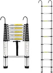 Ladders,Extension Telescopic Ladder Multi-Purpose Loft Aluminum Sier Grey, 2M/2.6M/2.9M/3.2M/3.8M/4.1M/4.4M/4.8M/5.2M/5.7M/6.1M, Load 150Kg,2M/6.6Ft (2.9m/9.5ft)