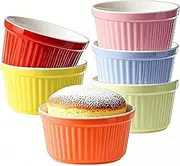 6PCS Ramekins - Ramekins for Creme Brulee Porcelain Ramekins Oven Safe, Creme Brulee, Pudding Custard Cups Souffle Ramiken, Dipping Sauce Dishes, Ceramic Ramekin Bowls Set （6 Multi-Colors）