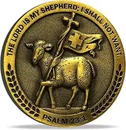 Divine Shepherd's Embrace Christian Challenge Coin - Antique Gold Color with Psalm 23:1 and 27:1 Bible Verses Pocket Hug Token