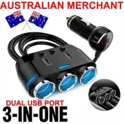 3 Way Multi Car Cigarette Lighter Socket Splitter Dual USB Charger/Power Adapter