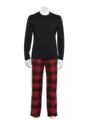 Croft & Barrow Mens Lg 2 Piece Pajama Set Long Sleeve And Plaid Flannel Pant $44