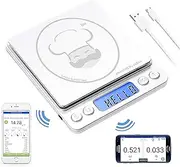 reflex 3000g / 0.1g Digital Pocket Wireless Smart Food Kitchen Scale Grams and Ounces USB Rechargeable, Portable, Accurate, Metal Stainless Steel Surface, Nutritional Keto Calculator, Baking, Counter
