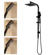 ACA WELS Black 8" Square Rain Shower Head Rose 3-MODE Handheld Gooseneck Rail SET